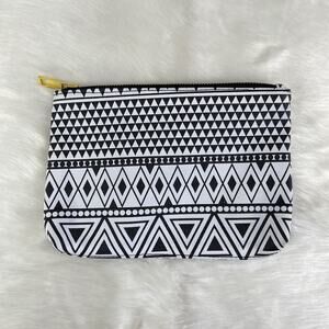 🫶🏼 Black White Geometric Print Pencil Pen Case Cosmetic Bag Gold Zipper Pouch